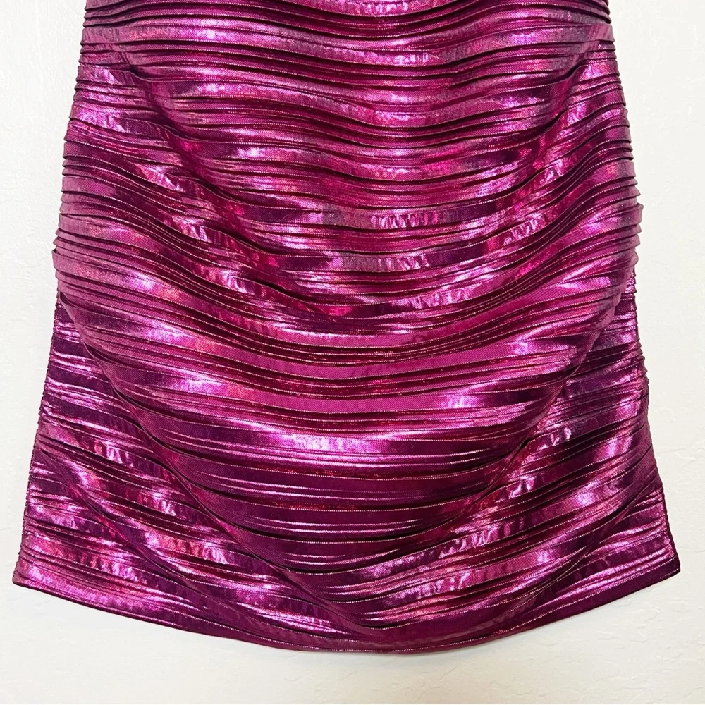 •LOVESHACKFANCY• Thompson Rose Appliqué Metallic Minidress in Fuchsia‎ Size 0 - Picture 8 of 15